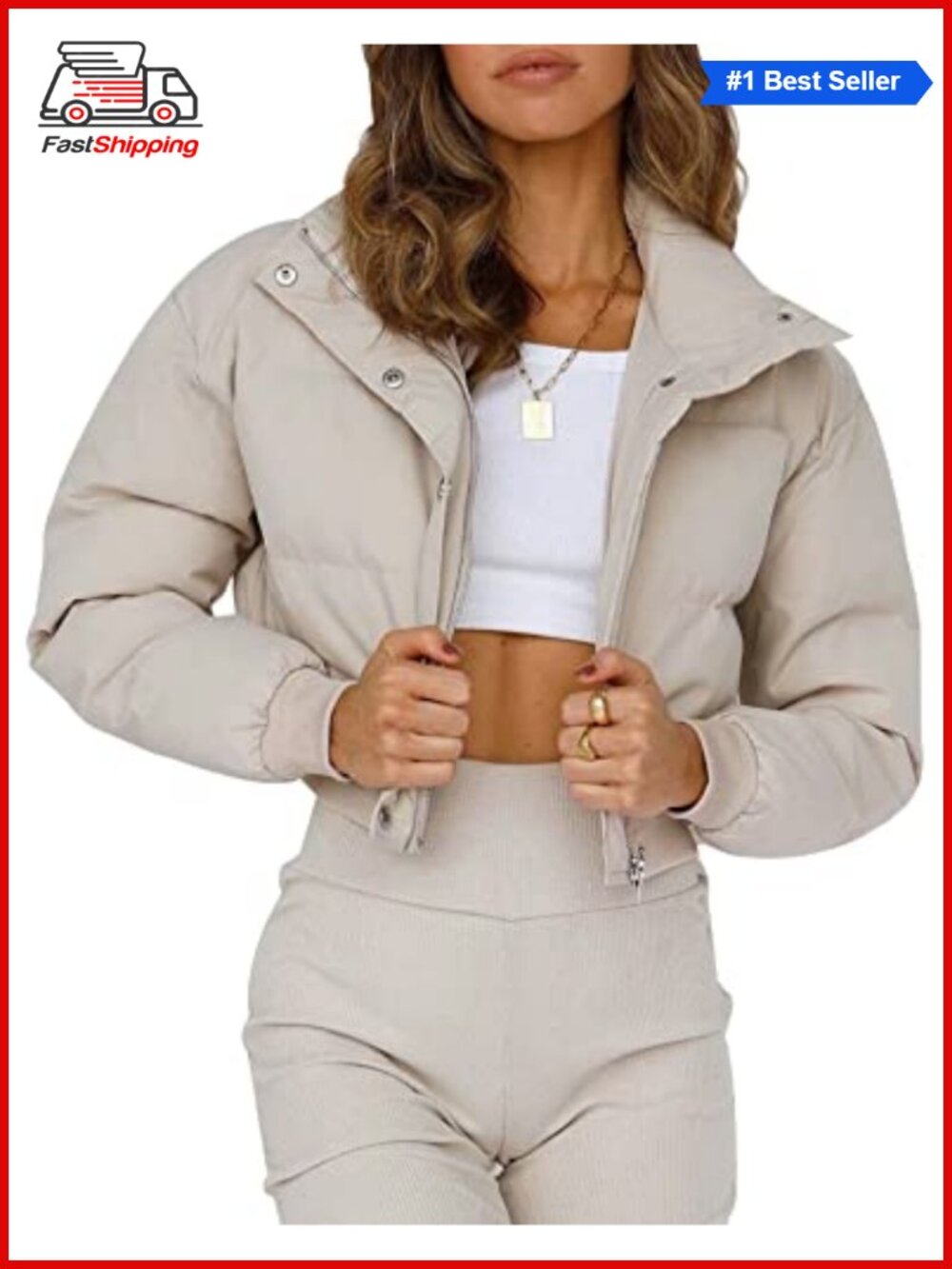 ✨Gihuo Womens Cropped Puffer Jacket Short Quilted Bubble Coat